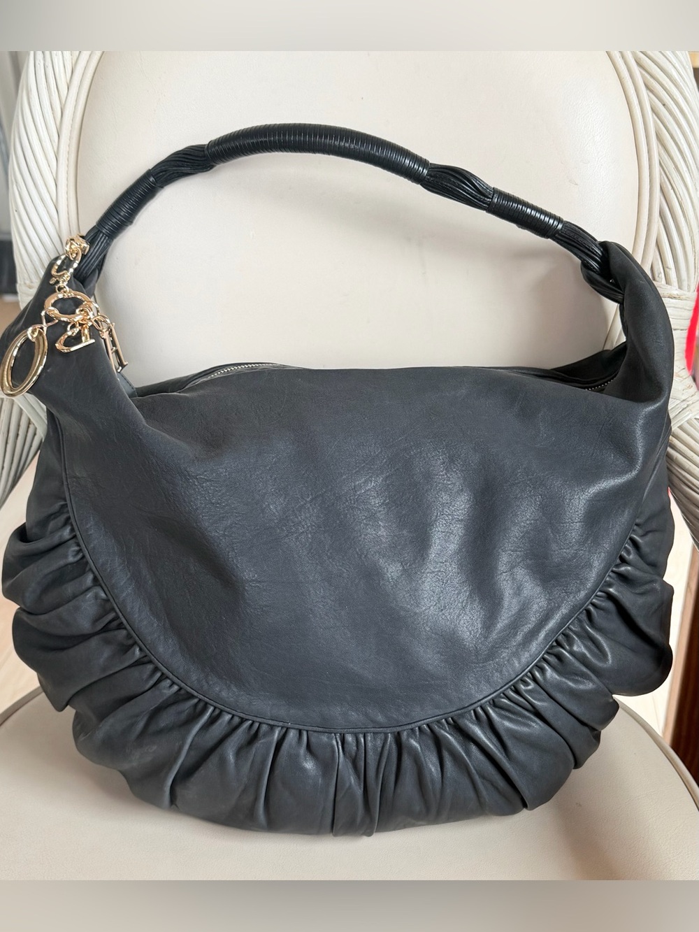 CHRISTIAN DIOR Gypsy Crescent Large Washed Calfskin Hobo. Like New! RT $ 2199.